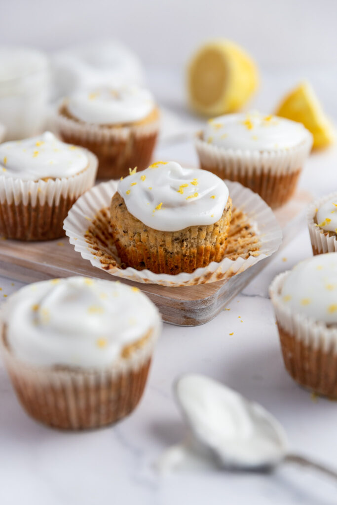 Healthy Lemon Poppy Seed Muffins with Coconut Glaze
