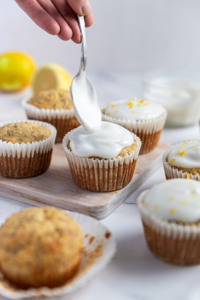 Healthy Lemon Poppy Seed Muffins with Coconut Glaze