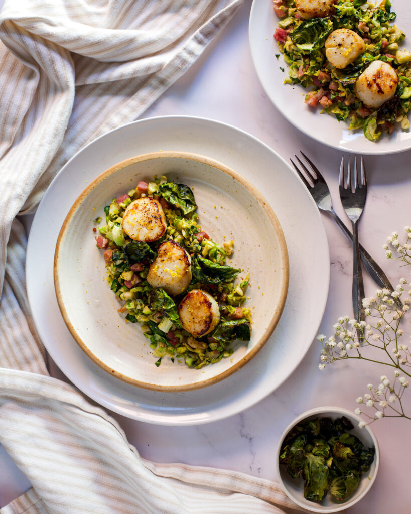 Seared Scallops With Brussels Sprouts and Pancetta