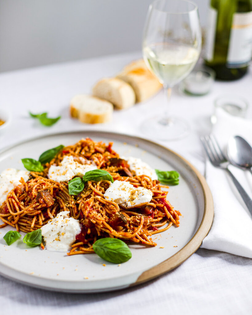 Burrata Pasta With Garlic Crumble & Basil