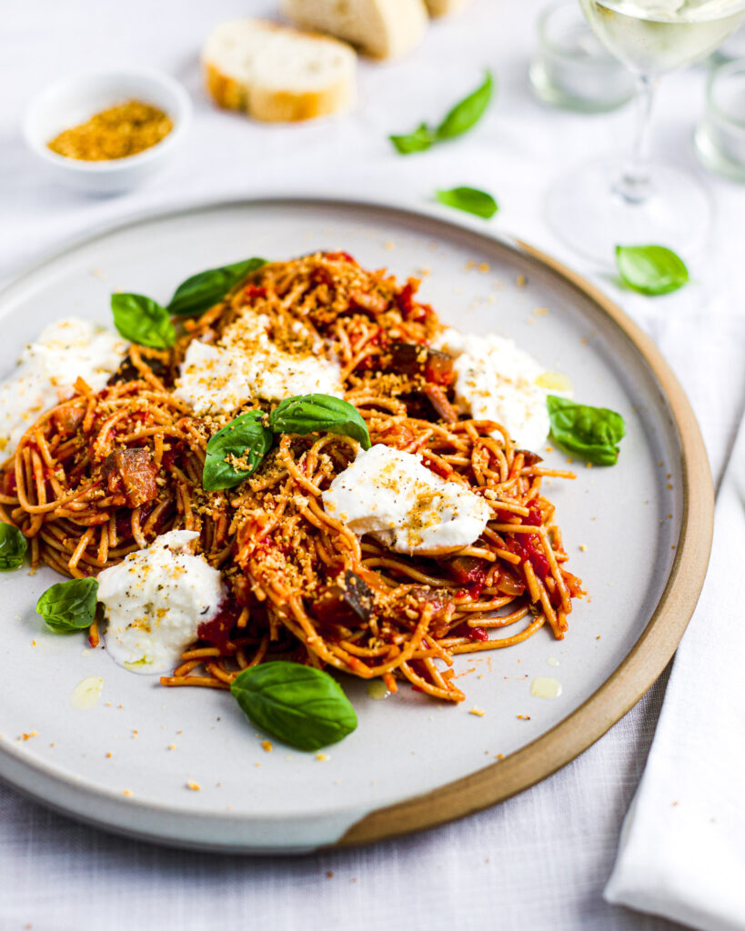 Burrata Pasta With Garlic Crumble & Basil