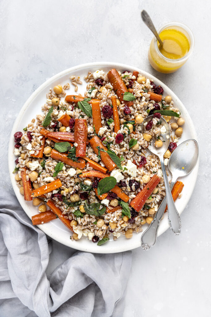 Roasted Carrot Farro Salad with Orange Dressing