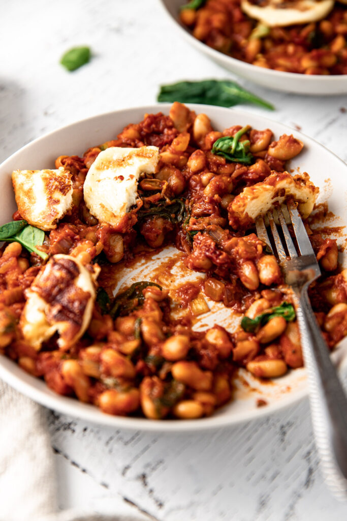 White Beans Tomato Sauce with Halloumi