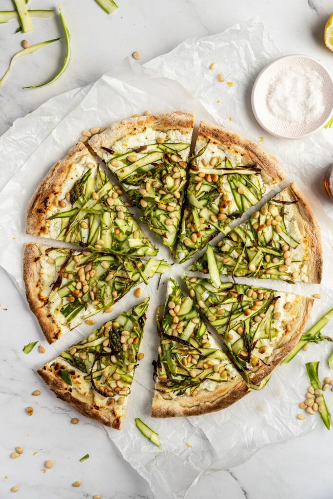 Asparagus Pizza Bianca with Ricotta Sauce
