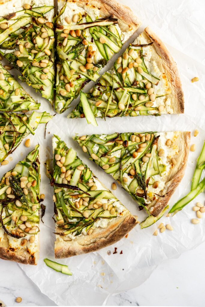 Asparagus Pizza Bianca with Ricotta Sauce