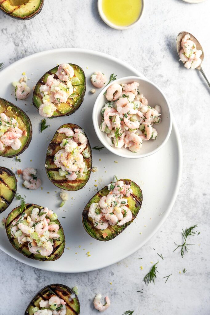 Grilled Avocado Boat with Ranch Swedish Shrimp