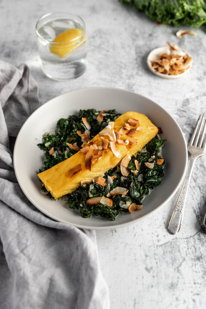 Saumon curcuma, kale coco