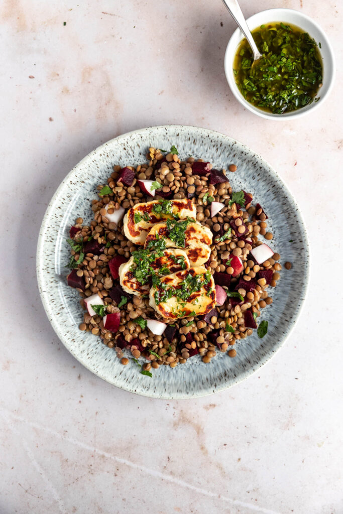 Beet & Lentil Salad with Halloumi