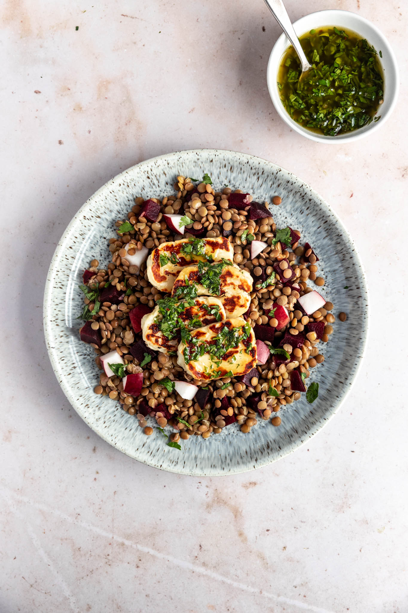 Beet & Lentil Salad with Halloumi