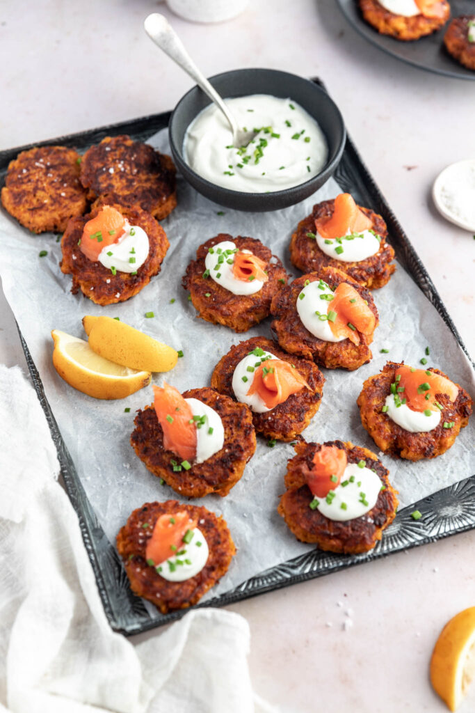 galettes de patates douces au saumon fumé, latke