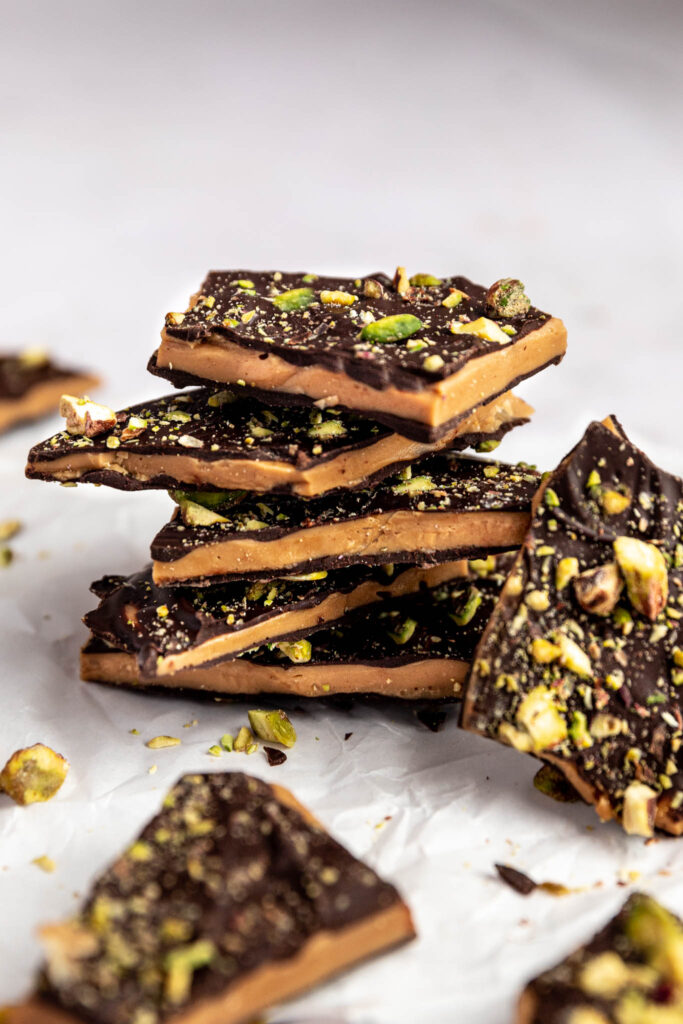 Toffee chocolat noir et pistaches